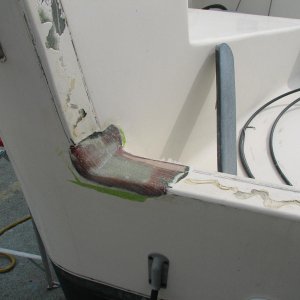 Glass patch on port side of transom