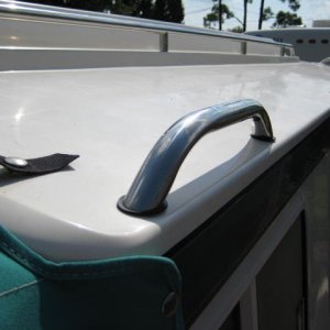 Railing by the cockpit on cabin house