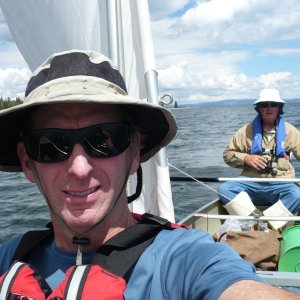 Kevin and John on John's big Guide Canoe, YSL SE Arm.