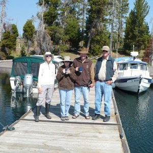 Media 'Laura (Grace), Jolee & Jay(Hunky Dory), Yellowstone John (Far West II). Eagle Bay.' in album 'Far West II at YSL Marina, August 2014. Far West has been sold as of October 2014.'