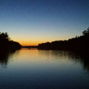 Media 'Sunset, Annette Inlet, Prevost Island.  Taken w/ a Droid.' in album 'Gulf Islands.  Enjoying an "Indian Summer".'