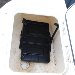 Media 'Group 27 battery tray, looking aft' in album 'The starboard locker and wiring, minus 2 group 24 batteries'