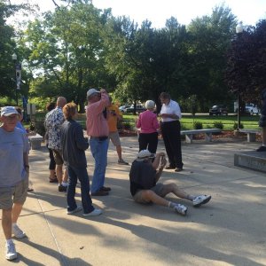 C-Brats getting excited over a bronze statute