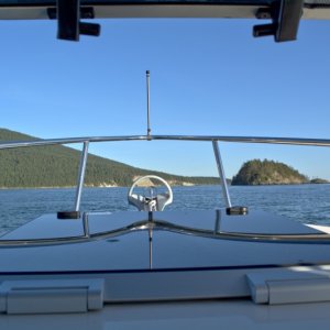 Slow-cruising back home Sunday evening May 5th, Cypress and Strawberry Islands dead ahead.
