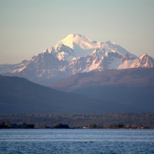 View of Mount Baker at sunset from the Swinomish channel