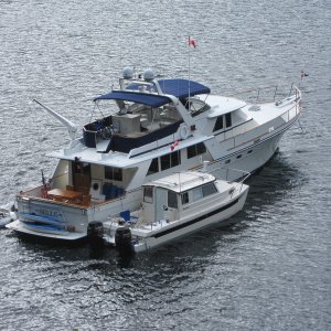 Brother Bruce's 67' Tolly "Belle" and his dinghy, our Tomcat