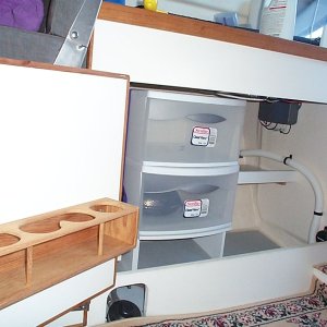 (seabran) Under sink additions - drawers held on shelf with nylon strap