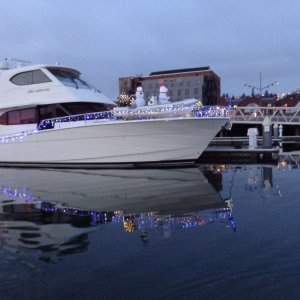 Boat lights - Love the dinghy on the bow.