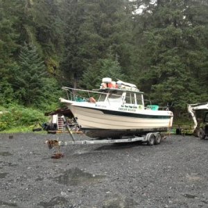 26' Pro Angler (AK Craigslist, Seward, April 2014). Inboard volvo 5.7 and aft helm station.
