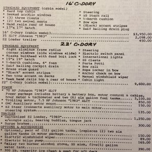 1983 C-Dory boats price sheet, 16? & 22?