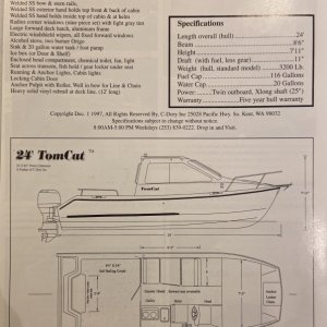 2003 TomCat 24 brochure, equipment, specs, blueprint