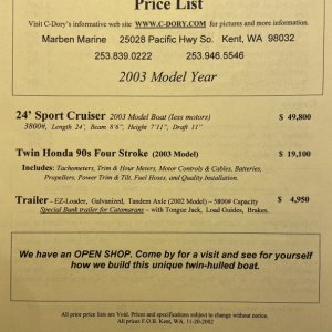 2003 TomCat 24, price sheet p1