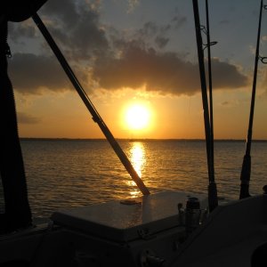 IMG 0351  Sunset looking from the Comfy Dory cockpit over St. Mary's Sound