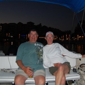 Mike & Brenda aboard Papillon on a Naples Bay after dark cruise.