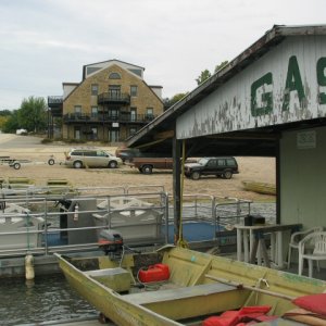 Media '2001 spring floods lapped 2nd step of motel building in background.' in album 'Minnie Swann and Not For Hire on St. Croix River'