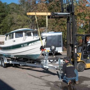 Moving boat to new trailer in South Carolina.