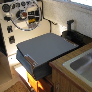 folded helm seat extends counter top