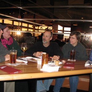 Enjoying some face to face, and good food after a fun day on the water.  Thanks Dave.