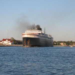 Car ferry Badger leaving Ludington Harbor for Wisconsin. The last remaining boat from a fleet of many.