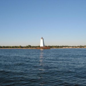 Approaching Ludington Harbor at sunset.