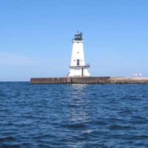 Media 'Ludington lighthouse.' in album 'Car ferry Badger leaving Ludington Harbor for Wisconsin. The last remaining boat from a fleet of many.'
