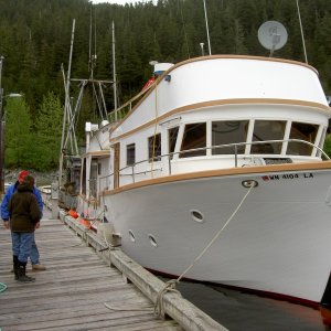 home built yacht visiting pelican.  Owners gave us a complete tour