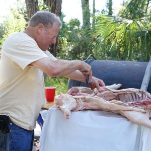 First injection of the pig (there were two pigs, one on the smoker, the other in the box.