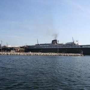 Media 'Car ferry Badger docking at Ludington, MI.' in album 'Quiet setting at North end of Torch Lake'