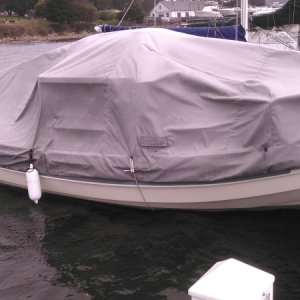 Media 'Angola Canvas Cover in 30 mph wind requiring hull line to tie it down.' in album 'Mail-order Angola Canvas Cover'