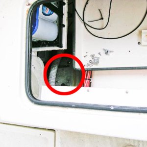 Circled is the Airmar transducer. (Sorry for the poor quality -- my flash did not work.)