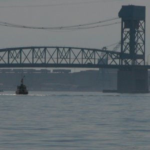 (Sea Angel) South bound home on the James River heading for the James River Bridge with the MAX EFFORT leading the way.