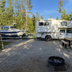June 3rd, our 53 Wedding Anniversary & on our way to put the boat n Yellowstone Lake for the season.  Stopped here at Shieffeld Forest Service campground on the border of the south entrance of Yellowstone National Park for the night