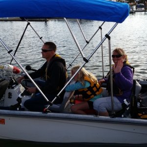 Media 'Greg, Cindi & Aven in Cindi\'s new dingy 2017' in album 'Floater Home at 7 Feathers RV'