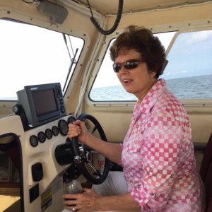 Media 'Nancy at helm off St George Island' in album '\"Just Enough\" is new to us.'