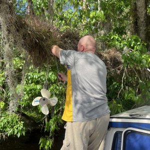 Colby placing geocache in Blue Creek
