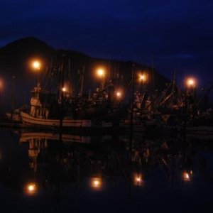 Petersburg fishing fleet at night.