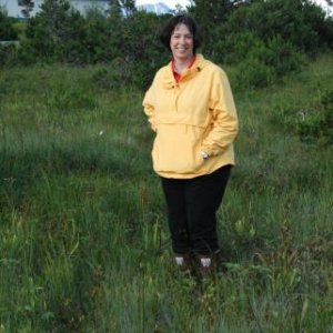 Dee trying out her new ExtraTuf boots in the muskeg, Petersburg