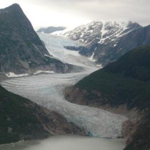 Norris Glacier-light rock areas show retreat of glacier