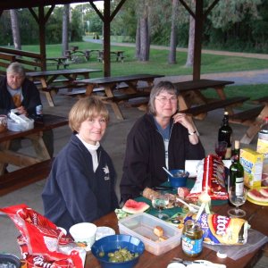 Becky and Carol enjoying hors d'ovres at Lock 20 Canal Park. Nice place!