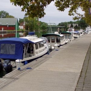A Row of 8 C-Dory's Docked Saturday Alongside the Wall at Seneca Falls