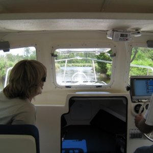 First splash - Gene at the helm.