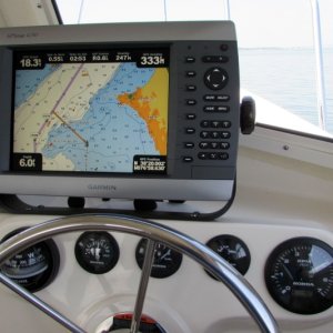 Media 'Cruising in calm conditions with two adults, full fuel, 17 inch prop at 4800 RPM yields about 18 knots.  Top speed 24.  We are off course per Range Boat instructions to avoid Dahlgren firing.' in album 'Here\'s where it starts - Gene & Carrie\'s shop!'