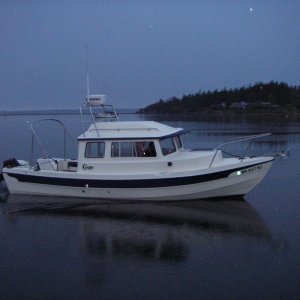 Jim and Jen leaving Lopez Island, Fishermans Bay early in the morning.