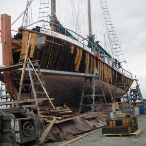 Major rebuild at the Port 
Townsend boatyard.  Some huge lumber used here.