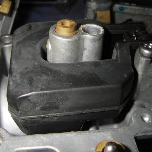 Carb rebuild, Spring '08, crystal deposits, probably from old un "Stabiled" gas from prior to purchase.  Now everytank gets full dose of blue (marine) Stabil.