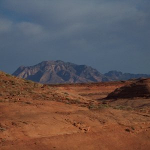 Photo of Henry Mountains taken from on shore in Hansen Creek Canyon 11-14-10