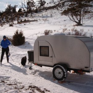 Media 'Yellowstone Park Mammoth camp ground  March 6th, 2004. Cozy teardrop camping. Arctic sleeping bags.' in album 'Home built Teardrop #2 (5'X10') - Ennis MT June 2009'