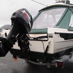Media 'Starboard view of transom before swim step  installed' in album 'Finally had a break in the weather to apply "Cachita" decals'