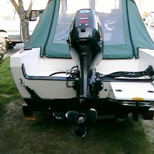 Swim step added to transom on starboard side