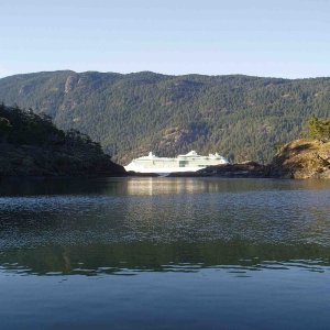 Media 'Alaska Cruise Ship headed norht viewed from our anchorage through a gap in the islands' in album 'Alaska Cruise Ship headed norht viewed from our anchorage through a gap in the islands'